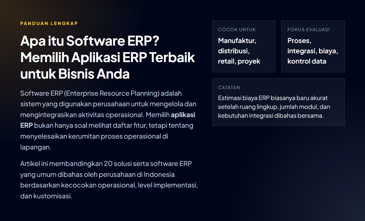 Dashboard Software ERP Indonesia 2026 - Aplikasi ERP Terbaik