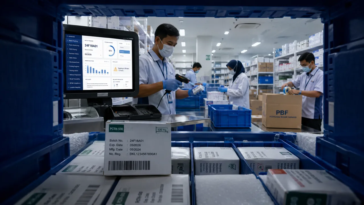 Software PBF untuk gudang farmasi: scan batch obat, dashboard FEFO, monitoring kedaluwarsa, dan kepatuhan CDOB BPOM